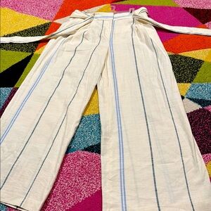 Ann Taylor Cream and Blue Wide Leg Jumpsuit